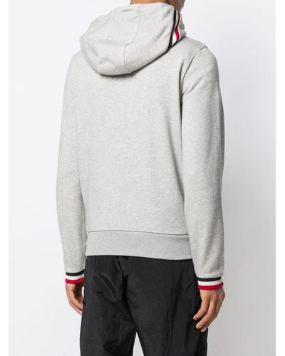 Moncler Cotton Striped Cuff Hoodie in Grey (Gray) for Men - Lyst
