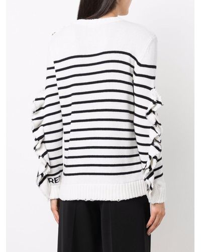 RED Valentino Ruffle-detail Striped Knitted Jumper in White - Lyst