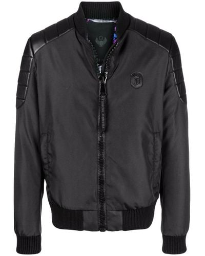 Frankie Morello Wool Panelled Biker Jacket in Black for Men - Lyst