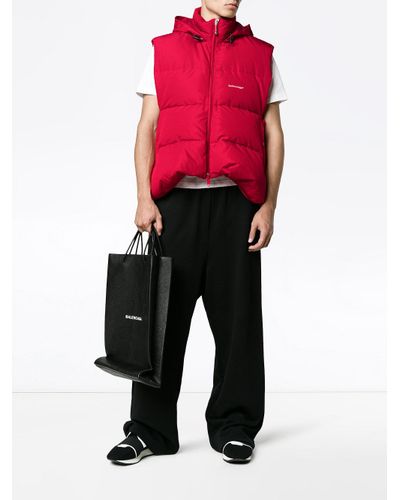 Balenciaga Synthetic Logo Printed Padded Gilet in Red for Men - Lyst