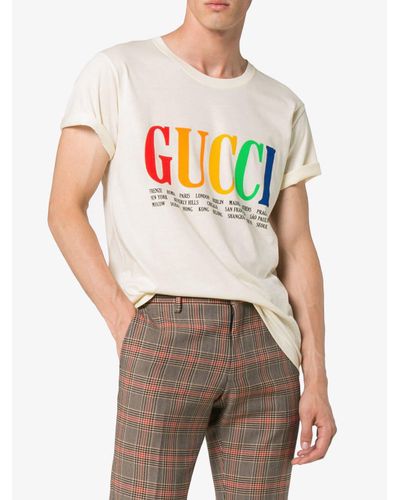 Gucci Rainbow Cities Print Cotton T Shirt in White for Men - Lyst