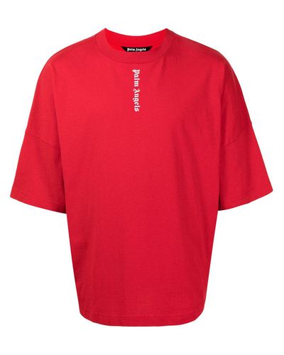 Palm Angels Logo-print Cotton T-shirt in Red for Men - Lyst