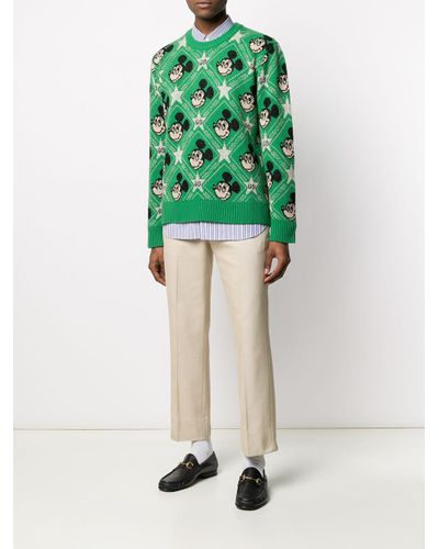 Gucci Disney X Mickey Mouse-intarsia Wool-blend Jumper in Green for Men |  Lyst