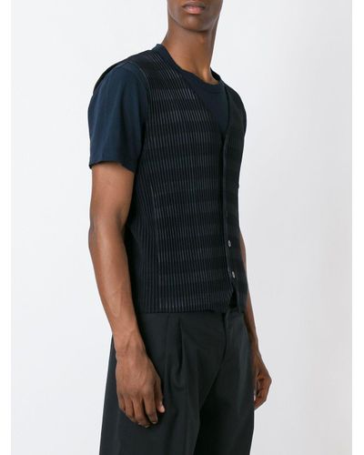 Homme Plissé Issey Miyake Pleated Striped Waistcoat in Blue (Black) for ...