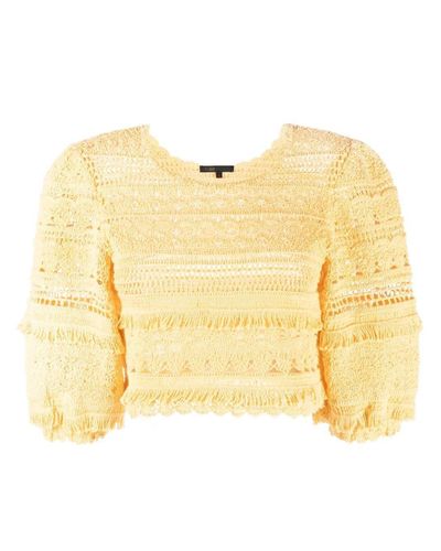 Maje Crochet-panelled Cropped Blouse in Yellow | Lyst