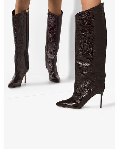 Alexandre Vauthier Leather Alex 90mm Croc-effect Knee-high Boots in Brown -  Lyst