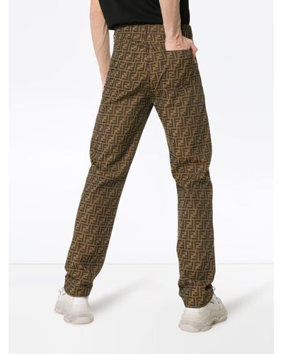 Fendi Denim Zucca Print Loose Fit Jeans in Brown for Men | Lyst