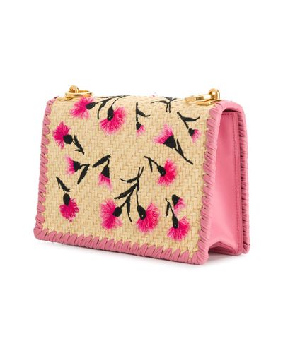 Prada Leather Paglia Ricamo Satchel Bag in Pink | Lyst