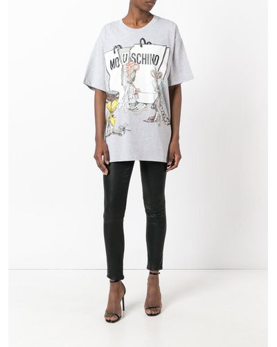 Moschino Cotton Rat-a-porter T-shirt in Grey (Gray) - Lyst