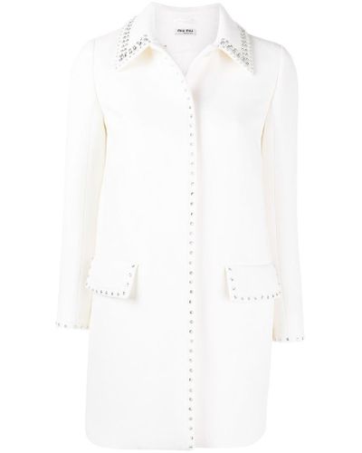 Miu Miu Wool Crystal Embellished Coat in White | Lyst