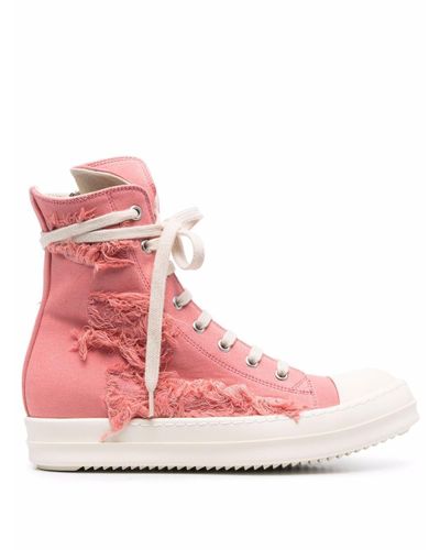 Rick Owens DRKSHDW Distressed-denim High-top Sneakers in Pink | Lyst