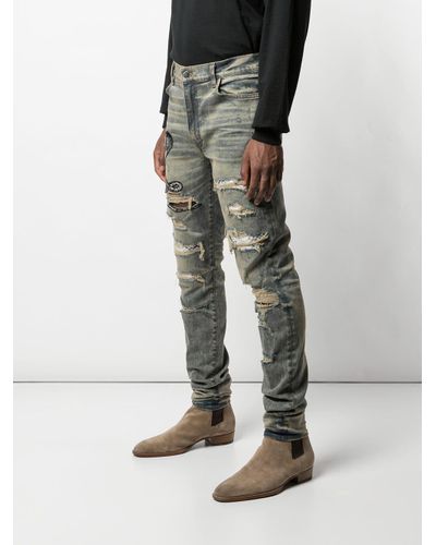 Amiri Denim Cobra Embroidered Distressed Jeans in Blue for Men | Lyst
