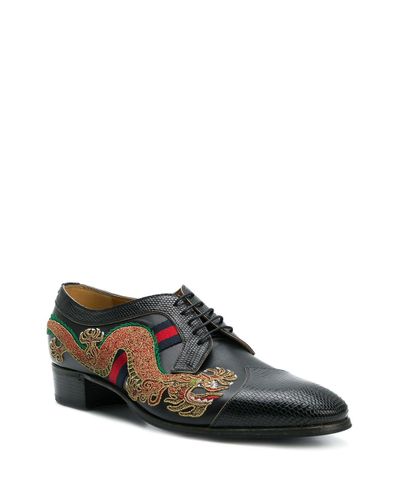 Gucci Leer Met Draak Geborduurde Veterschoenen in het Zwart voor heren -  Lyst