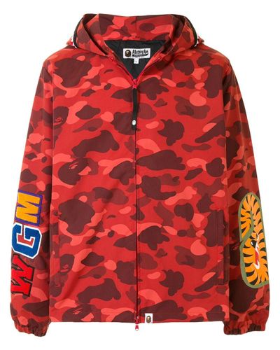 A Bathing Ape Camo Shark Hooded Jacket in Red for Men - Lyst