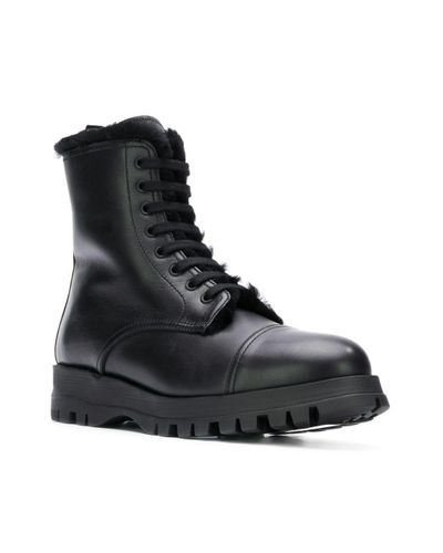 Prada Leather Milano Ankle Boots in Black | Lyst