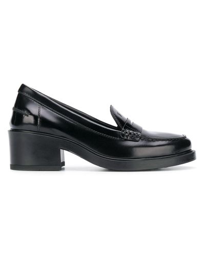 black chunky heel loafers