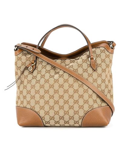Gucci Pre-Owned Canvas Gucc 2way Handtas Met GG Patroon in het Bruin - Lyst