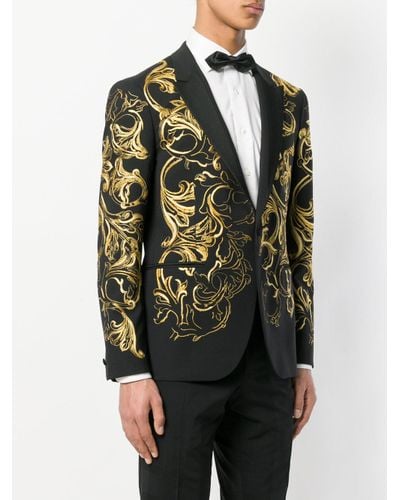 Versace Wool Brocade Tuxedo Blazer in Black for Men - Lyst