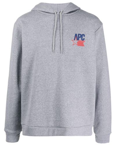 A.P.C. Cotton Logo-print Hoodie in Grey (Gray) for Men - Lyst
