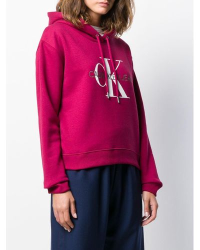 Calvin Klein Cotton Logo Print Hoodie in Red - Lyst