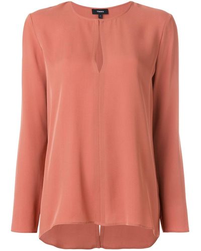 Theory Silk Front Slit Blouse in Pink - Lyst
