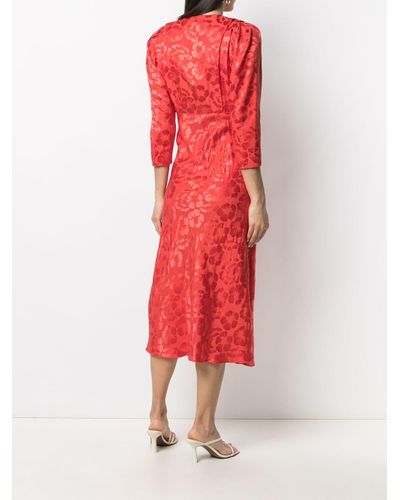Sandro Silk Jacquard Midi Dress in Red - Lyst