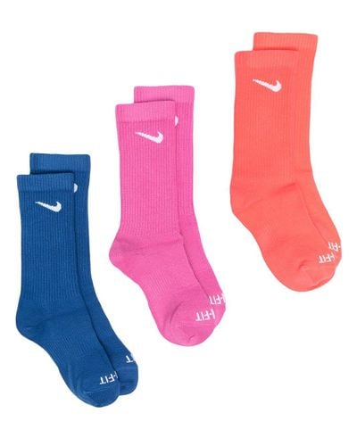 Nike Cotton Swoosh-logo Tri-pack Socks in Blue - Lyst