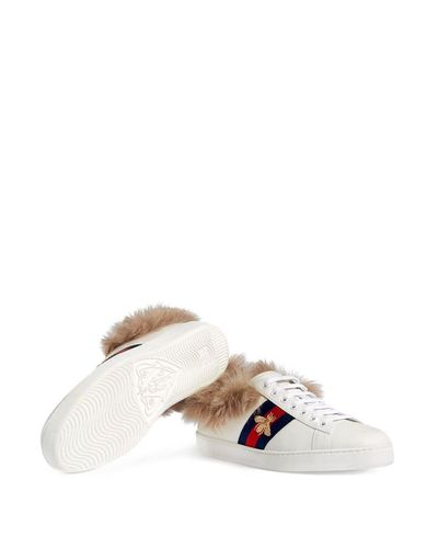 Zapatillas Ace con detalle de pelo Gucci de Pelo de color Blanco para  hombre | Lyst