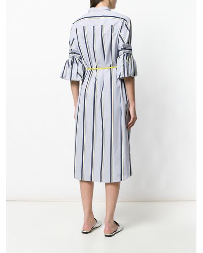 ODEEH Cotton Striped Design Dress in Grey (Gray) - Lyst