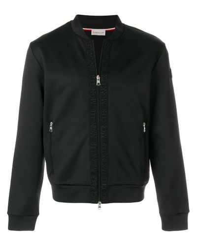Moncler Cotton Logo Trim Bomber Jacket in Black for Men - Lyst
