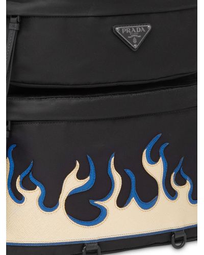 Prada Synthetic Flame Print Backpack in Black for Men - Lyst