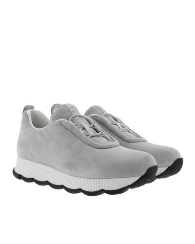 Grey Nylon Prada Calzature Donna trainers, never - Depop