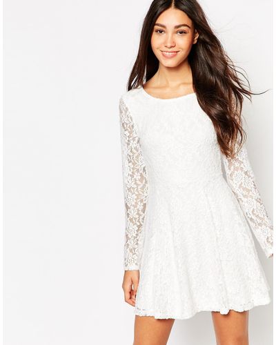 Wal-G Lace Skater Dress With Long Sleeves in White | Lyst