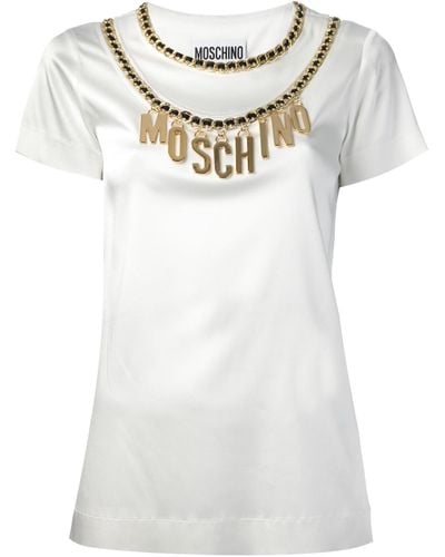 Moschino Chain Embellished T-Shirt in White (Metallic) | Lyst