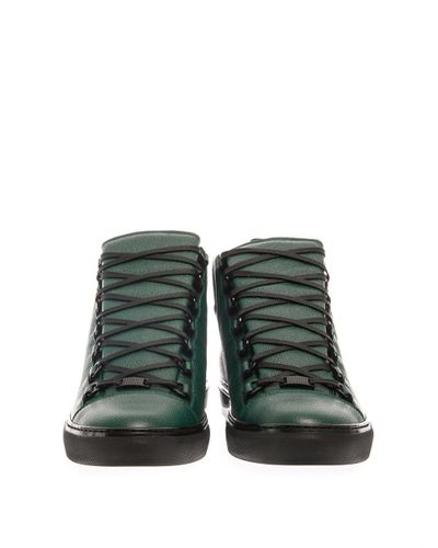 Balenciaga Arena Leather Sneakers in Green for Men - Lyst