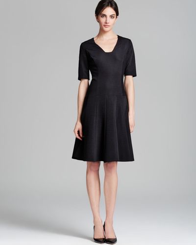 Anne Klein Dress Short Sleeve Textured Knit Swing in Black - Lyst