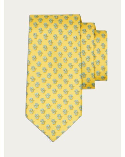 Ferragamo Dragon Print Silk Tie - Yellow