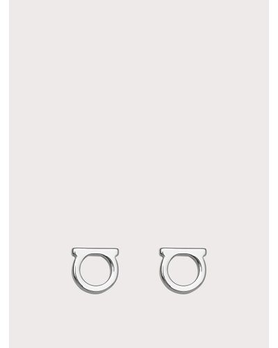 Ferragamo Silvertone Logo Stud Earrings/0.3" - White
