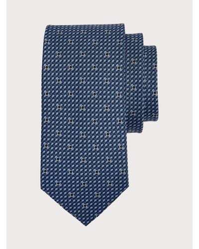 Ferragamo Hommes Cravate En Soie Imprimé Gancini - Bleu