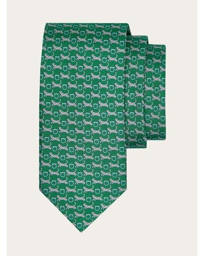 Ferragamo Tiger Print Silk Tie - Green