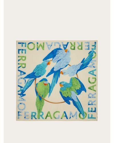 Ferragamo Parrot Print Silk Foulard - Blue