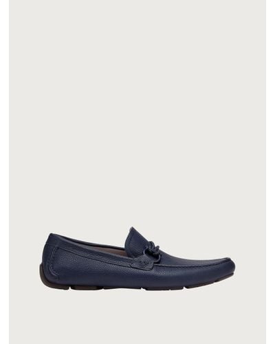 Ferragamo Front 4 Leather Driving Loafers - Blue
