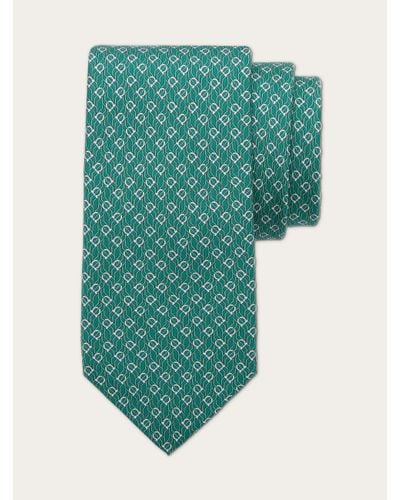 Ferragamo Hommes Cravate En Soie Imprimé Tetris Vert