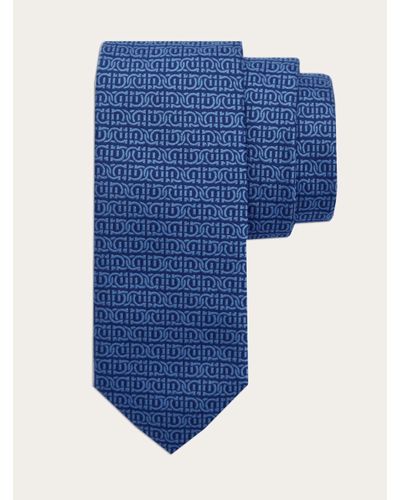 Ferragamo Gancini Silk Jacquard Tie - Blue