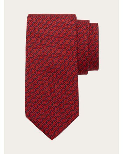 Ferragamo Men Woven Print Silk Tie - Red