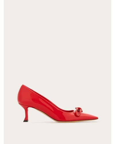 Ferragamo Kitten heel pump with asymmetric bow - Rouge