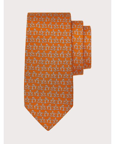 Ferragamo Flamingo Print Silk Tie - Orange