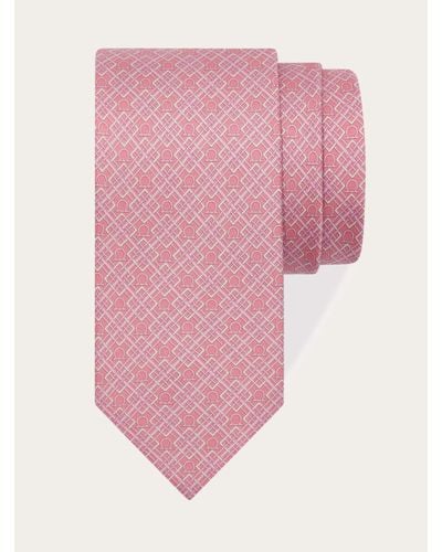 Ferragamo Check Gancini Print Silk Tie - Pink