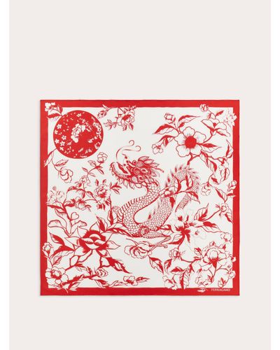 Ferragamo Dragon Print Silk Foulard - Red