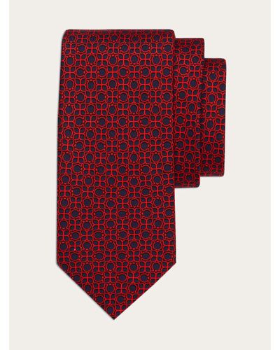 Ferragamo Hommes Cravate En Soie Imprimé Totem Bleu - Rouge